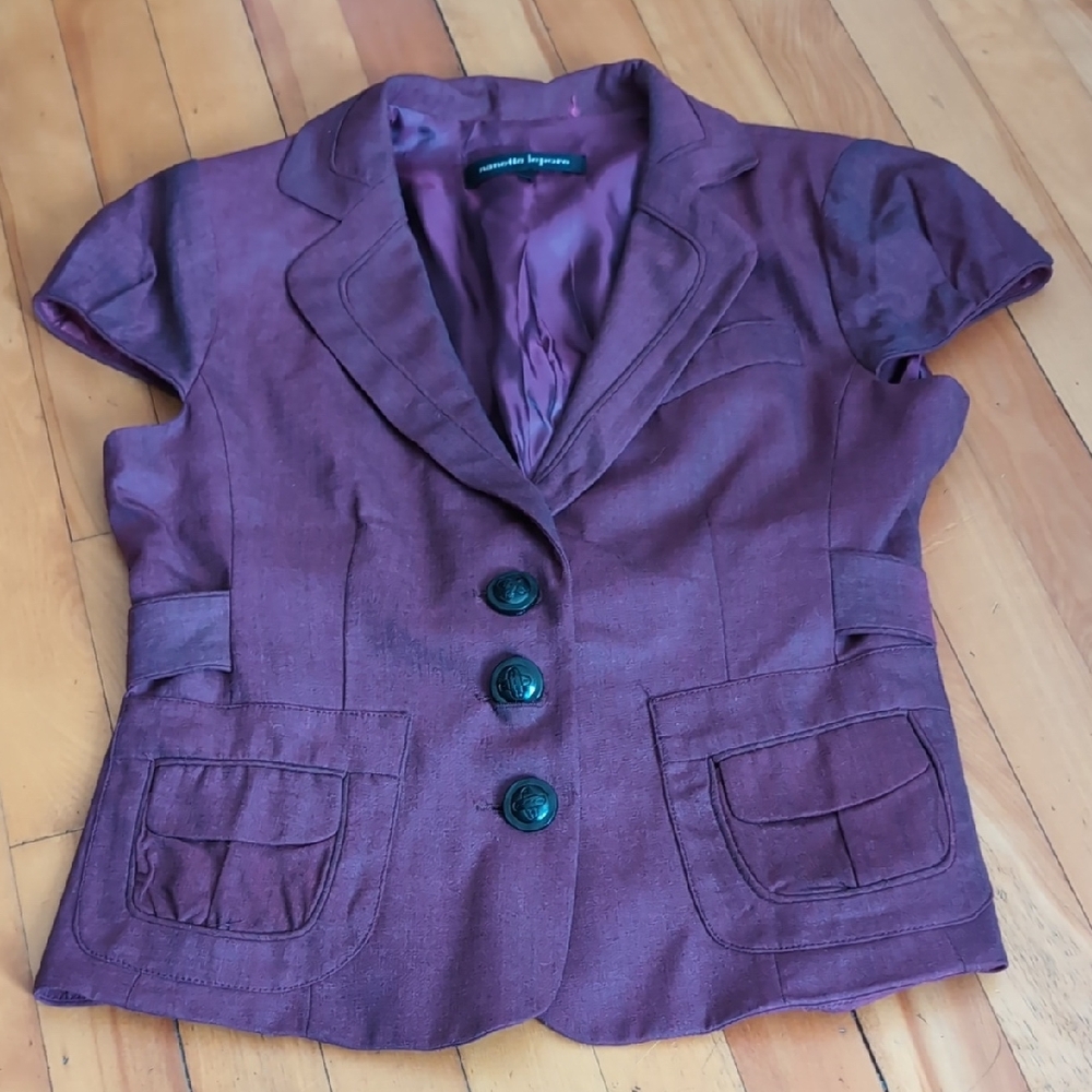 Nanette Lepore Plum Short Sleeve Blazer Button Up Fully Lined Size 10